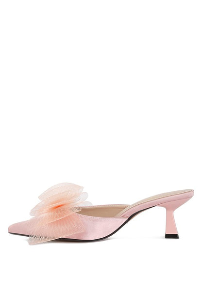 Asma Organza Bow Embellished Satin Mules - Tigbul's Variety Fashion Shop