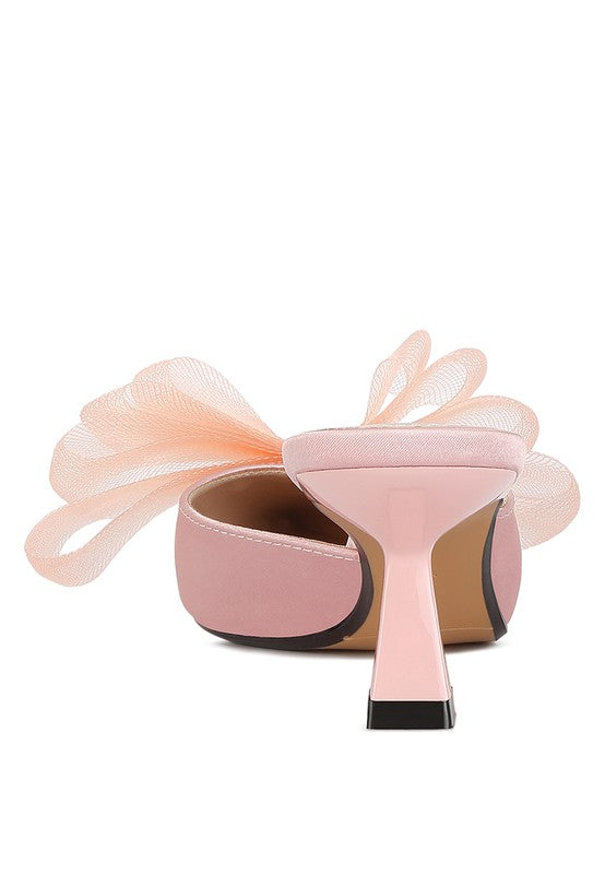 Asma Organza Bow Embellished Satin Mules - Tigbul's Variety Fashion Shop