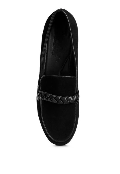 Echo Suede Leather Braided Detail Loafers - Tigbuls Variety Fashion