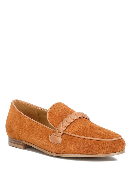 Echo Suede Leather Braided Detail Loafers - Tigbuls Variety Fashion