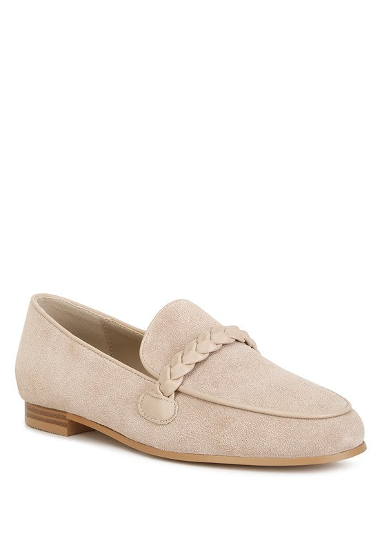 Echo Suede Leather Braided Detail Loafers - Tigbuls Variety Fashion