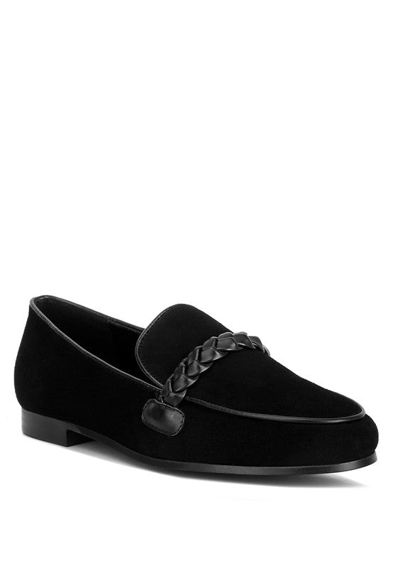 Echo Suede Leather Braided Detail Loafers - Tigbuls Variety Fashion
