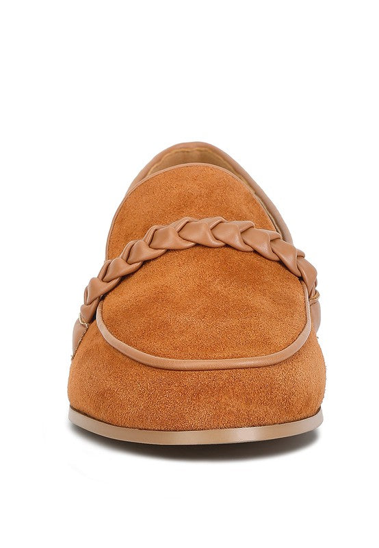 Echo Suede Leather Braided Detail Loafers - Tigbuls Variety Fashion