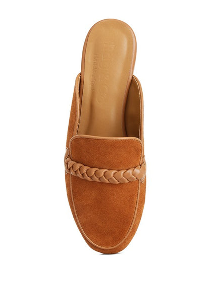 Lavinia Suede Leather Braided Detail Mules - Tigbuls Variety Fashion