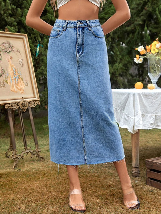 Midi denim skirt - Tigbul's Variety Fashion Shop
