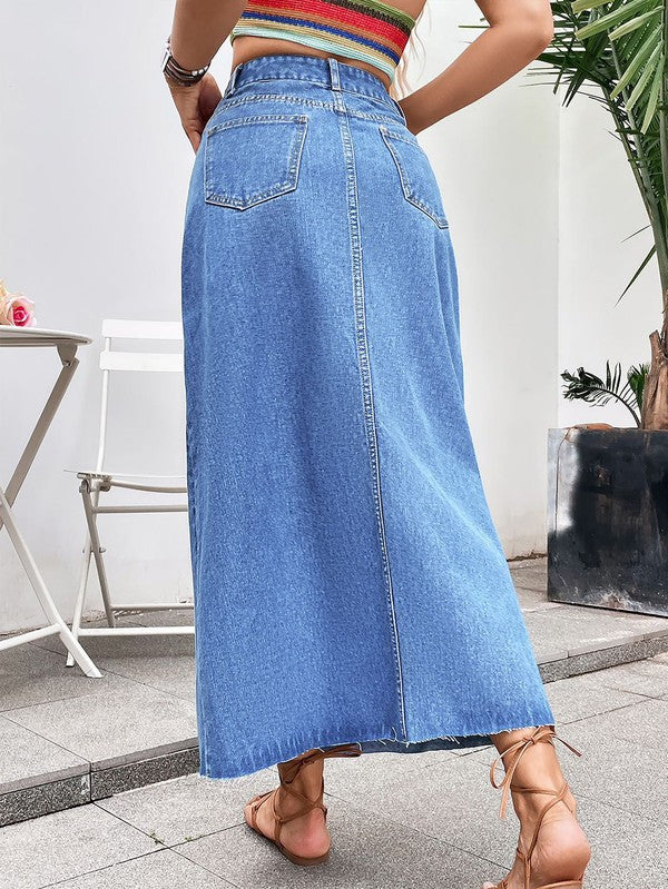 Midi denim skirt - Tigbul's Variety Fashion Shop