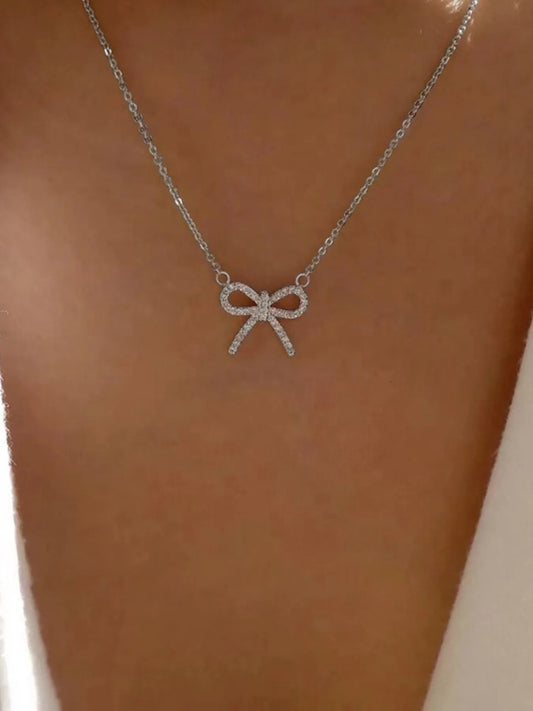 Zircon Bow Pendant Necklace - Tigbul's Variety Fashion Shop