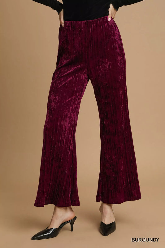 Umgee Velvet Wide Leg Flare Pants - Tigbul's Variety Fashion Shop