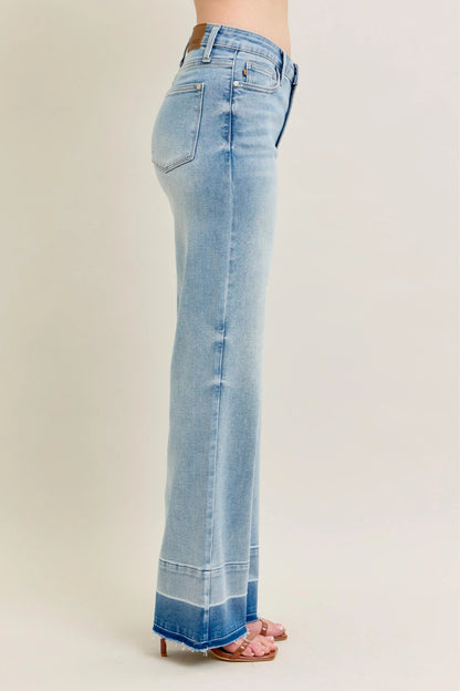 Judy Blue Full Size Mr Release Hem Wide Leg Jeans Plus Size - Tigbul's Variety Fashion Shop