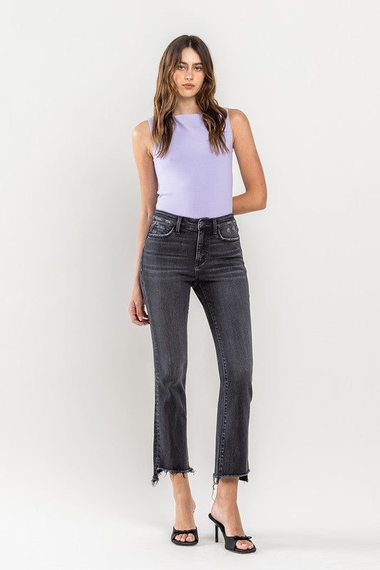 High Rise Raw Step Hem Crop Flare Jeans - Tigbul's Variety Fashion Shop