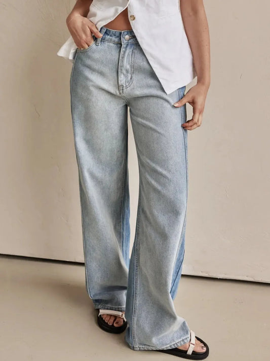 Blue Wide Leg Jeans with Pockets - Tigbul's Variety Fashion Shop
