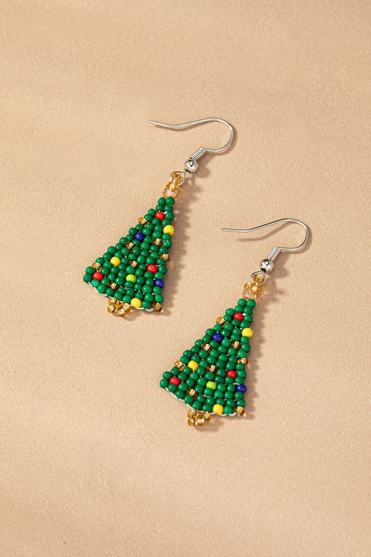 Seed bead small Christmas tree drop earrings - Tigbul's Variety Fashion Shop