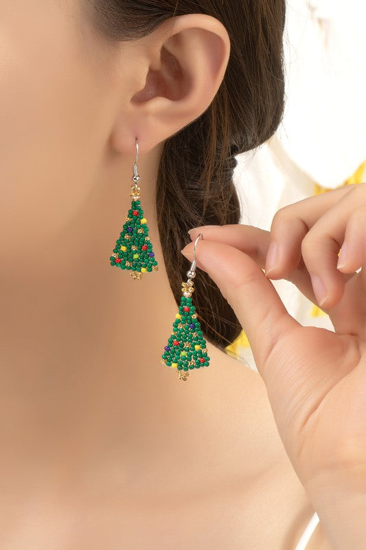 Seed bead small Christmas tree drop earrings - Tigbul's Variety Fashion Shop