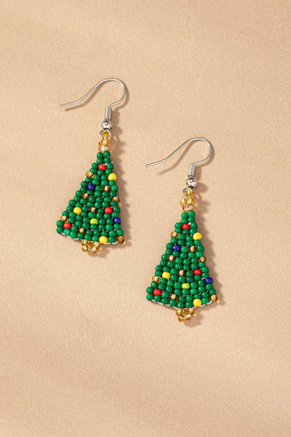 Seed bead small Christmas tree drop earrings - Tigbul's Variety Fashion Shop