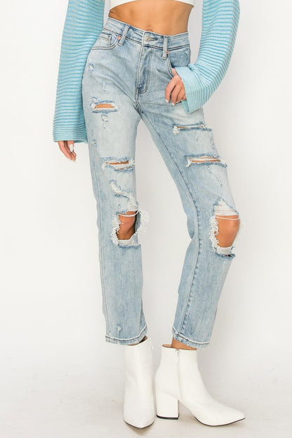 HIGH RISE DISTRESSED STRAIGHT JEANS - Tigbuls Variety Fashion