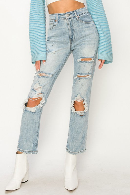 HIGH RISE DISTRESSED STRAIGHT JEANS - Tigbuls Variety Fashion