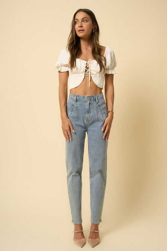 High Waist Seamed Tapered Jeans - Tigbul's Variety Fashion Shop