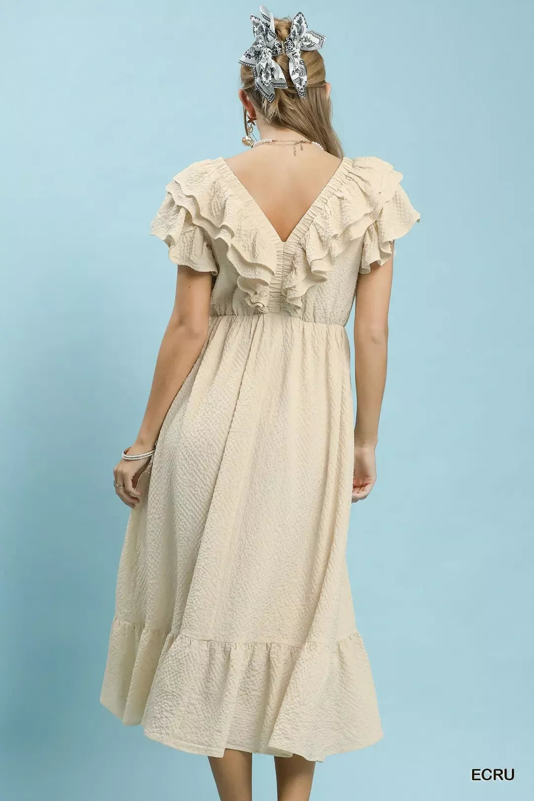 Umgee Textured Ruffle Midi Dress - Tigbul's Variety Fashion Shop
