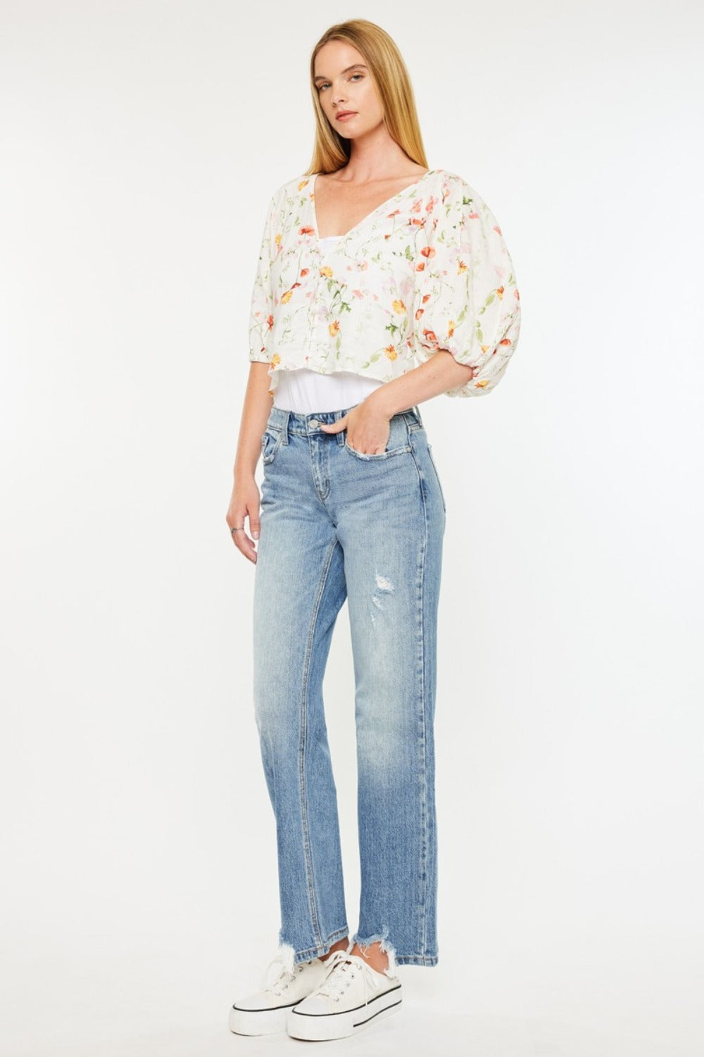 Kancan Mid Rise Frayed Hem Straight Jeans - Tigbul's Variety Fashion Shop