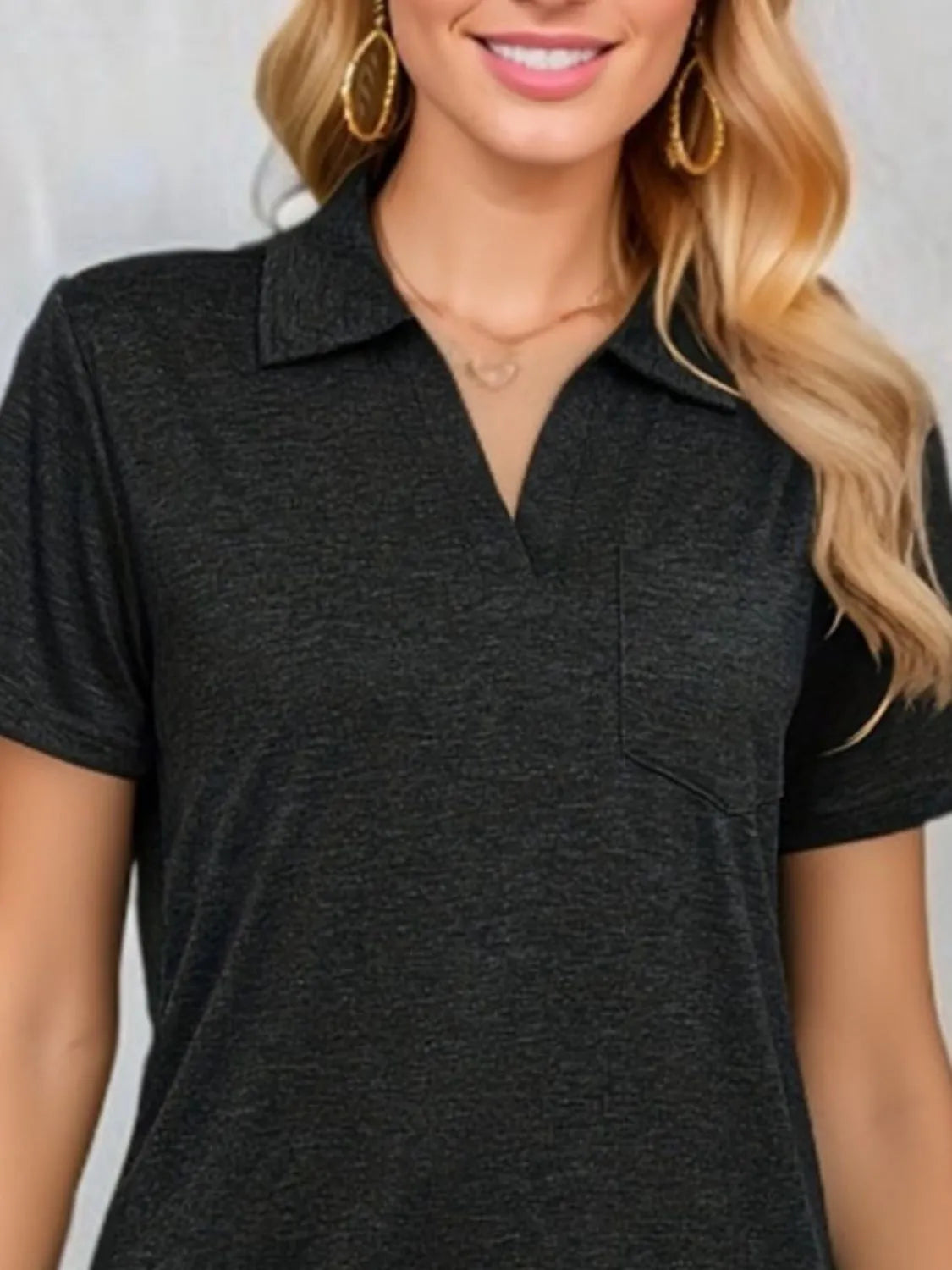 Johnny Collar Short Sleeve Top - Tigbul's Variety Fashion Shop