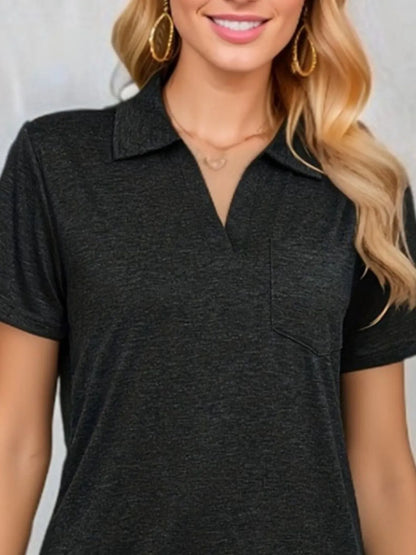 Johnny Collar Short Sleeve Top - Tigbul's Variety Fashion Shop