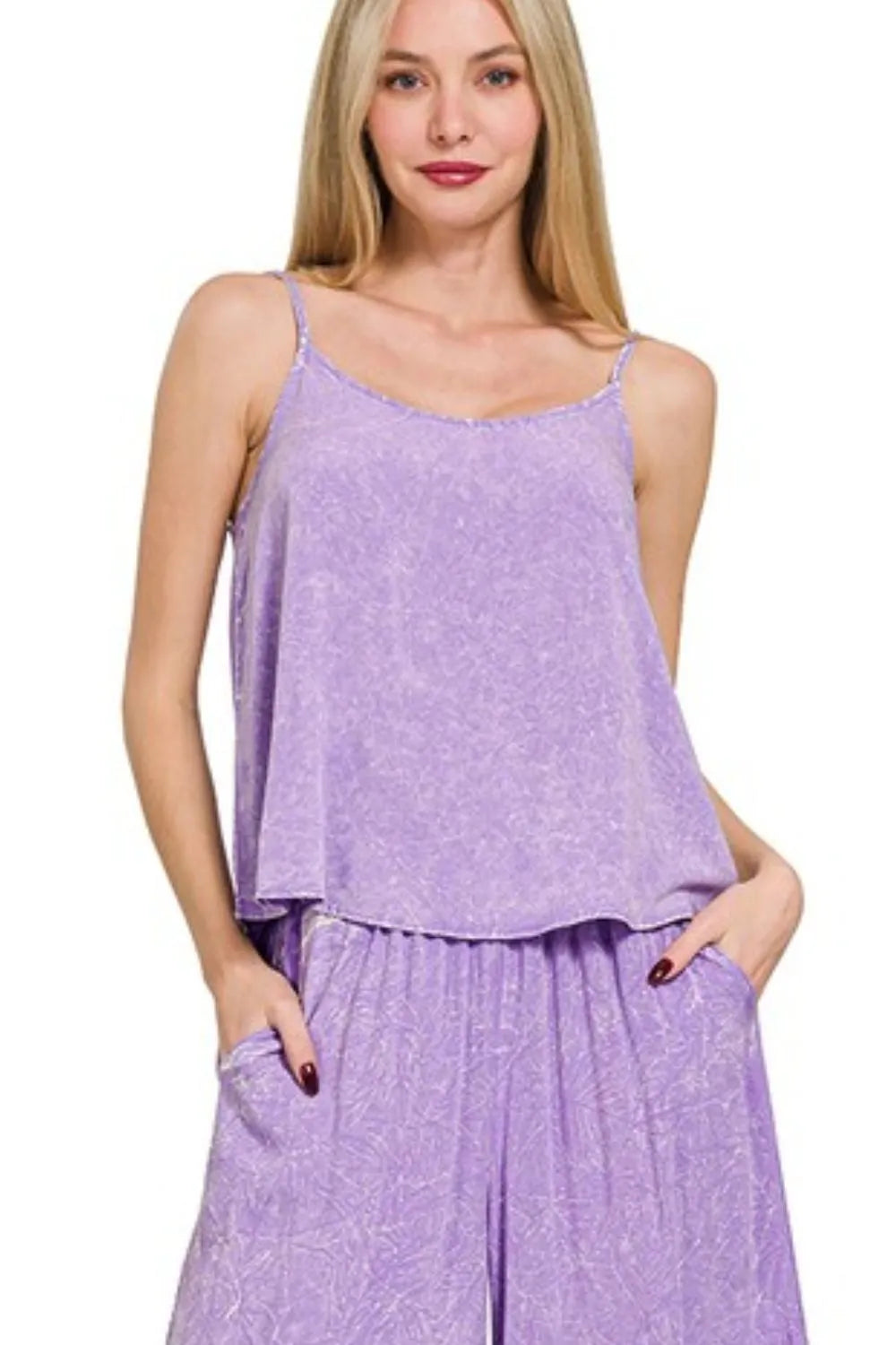Zenana Woven Acid Crinkle Washed Cami & Pants 2 Piece Set - Tigbul's Variety Fashion Shop