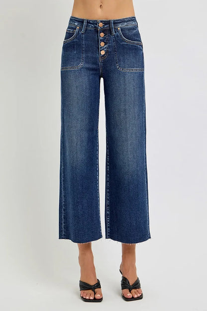 RISEN Full Size High Rise Crop Wide Button Up Jeans Plus Size - Tigbul's Variety Fashion Shop