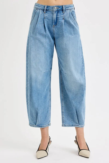 RISEN Full Size Mid Rise Fit Crop Wide Volume Leg Jeans Plus Size - Tigbul's Variety Fashion Shop
