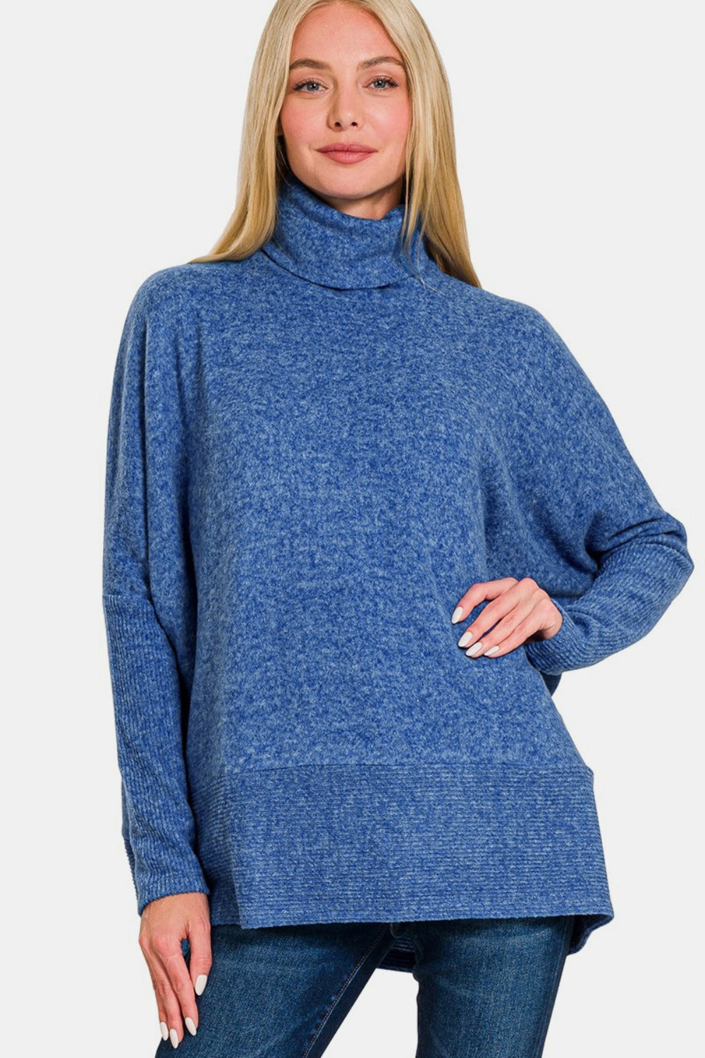 Zenana Full Size Brushed Melange Hacci Turtleneck Sweater - Tigbul's Variety Fashion Shop