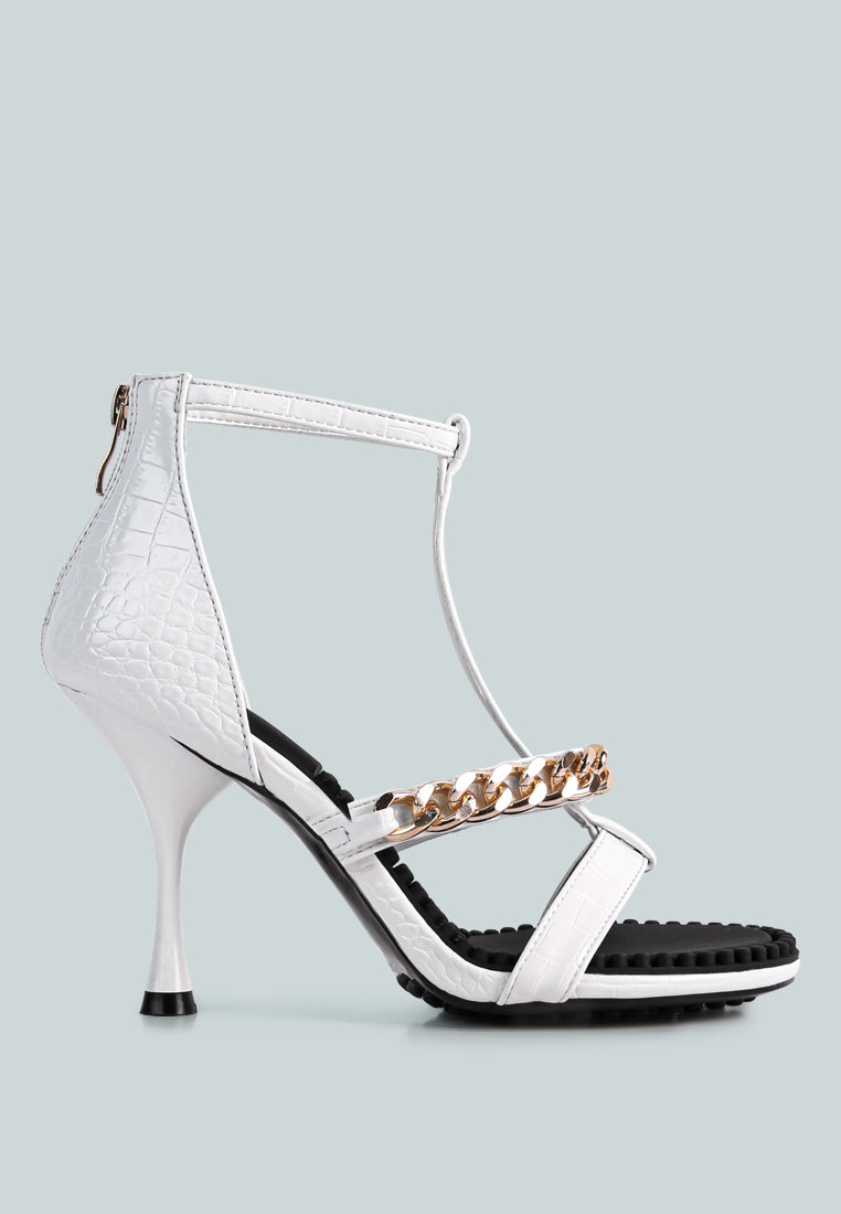 Dakota Metal Chain Mid Heel Sandals - Tigbul's Variety Fashion Shop