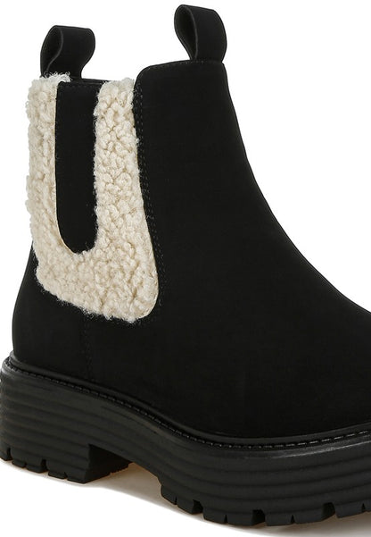 Mothman Faux Fur Detail Chunky Ankle Boots - Tigbul's Variety Fashion Shop