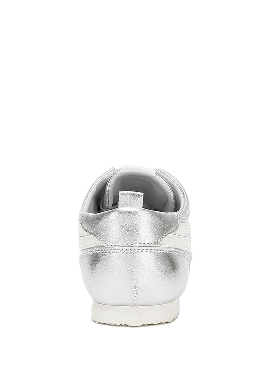 Montek Silver Metallic Lace-Up Sneakers - Tigbul's Variety Fashion Shop