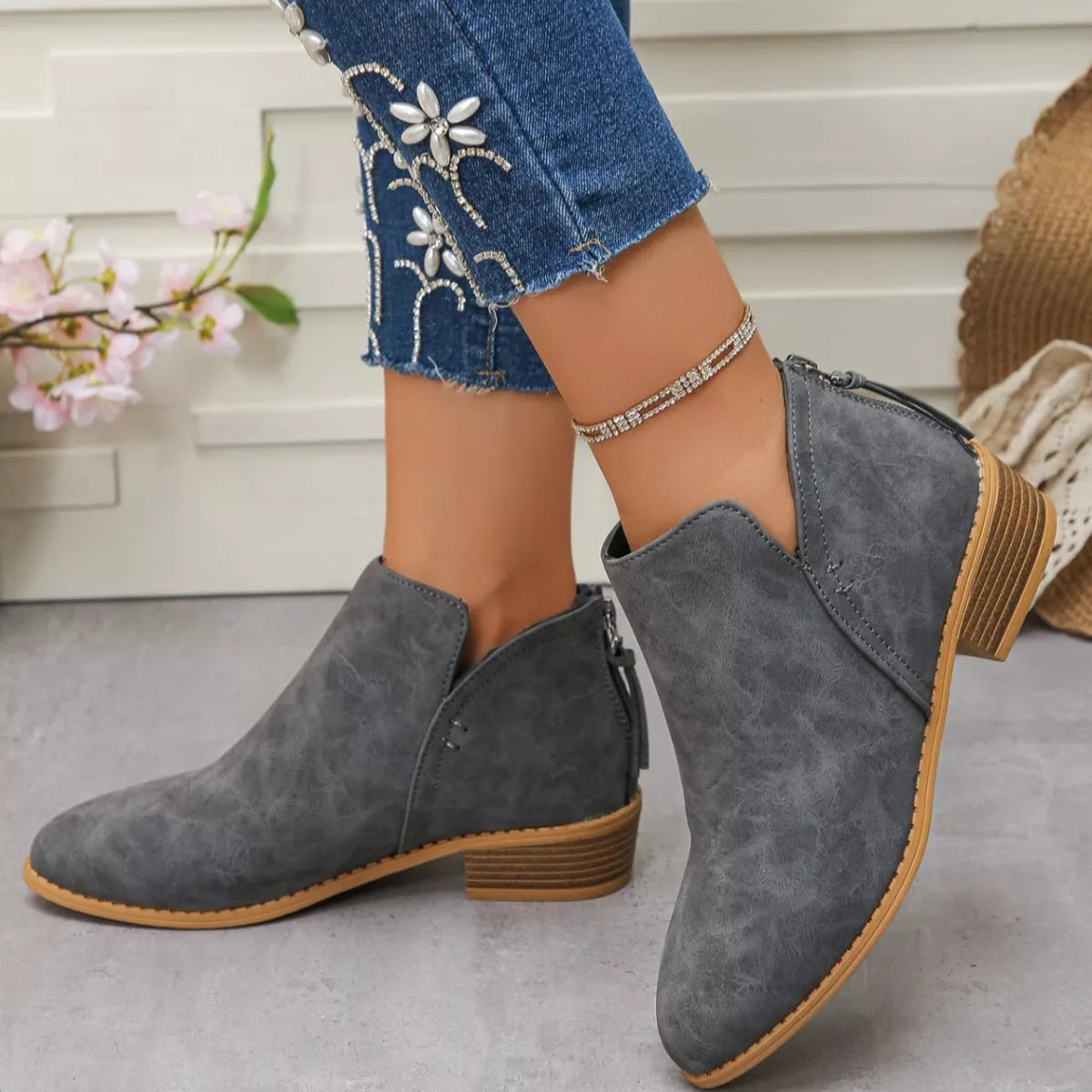 Women's Point Toe Block Heels Boots - Tigbul's Variety Fashion Shop