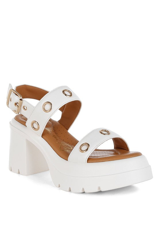 Eyelet Detail Platform Heel Sandals - Tigbul's Variety Fashion Shop