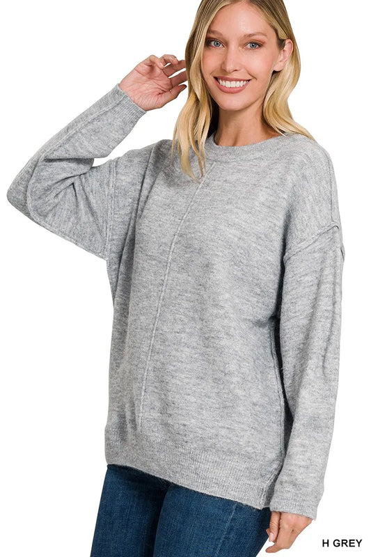 Zenana Melange Front Seam Round-Neck Sweater - Tigbul's Variety Fashion Shop