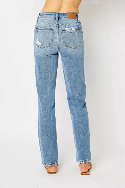 Judy Blue Full Size High Waist Straight Jeans with Heavy Destroy Plus Size - Tigbul's Variety Fashion Shop