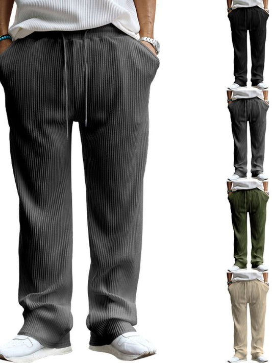 Men's Full Size Ribbed Drawstring Wide Leg Pants - Tigbul's Variety Fashion Shop