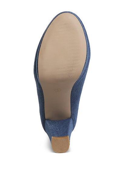 Kostur Denim Blue Block Heel Pumps | Tigbuls Variety