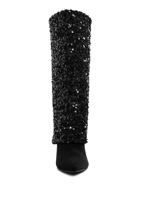 Sin City Sequinned Fold-Over Calf Boots - Tigbul's Variety Fashion Shop