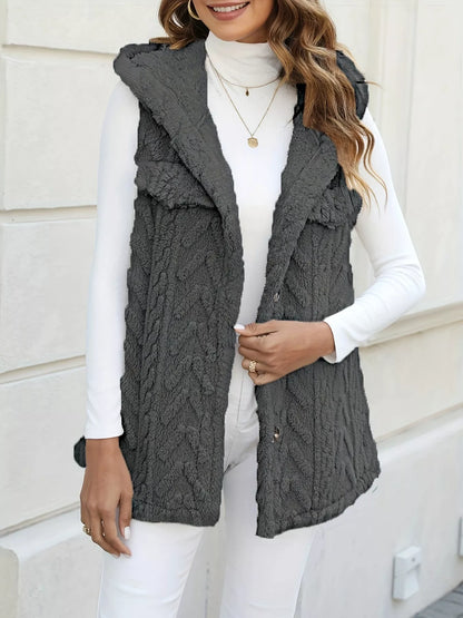 Button-Front Hooded Vest Coat - Tigbul's Variety Fashion Shop