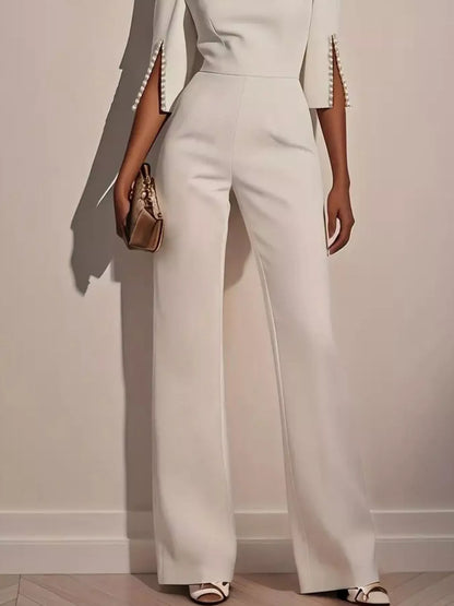 Wide-Leg Jumpsuit with Slit Sleeve - Tigbul's Variety Fashion Shop