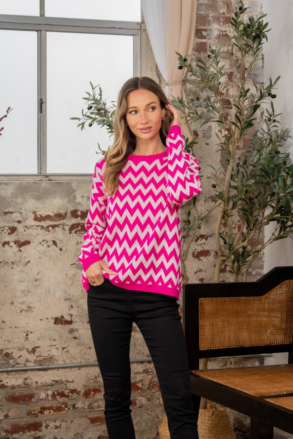 Sew In Love Full Size Wave Stripe Contrast Long Sleeve Sweater - Tigbul's Variety Fashion Shop