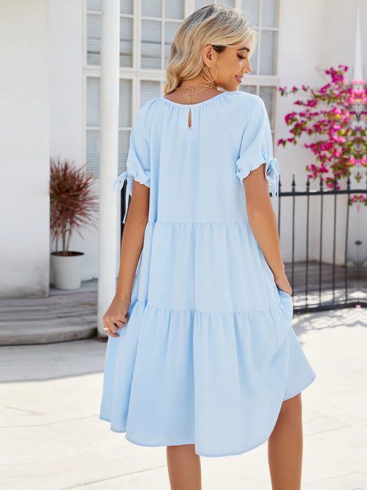 Tiered Round Neck Summer Dress - Tigbul's Variety Fashion Shop
