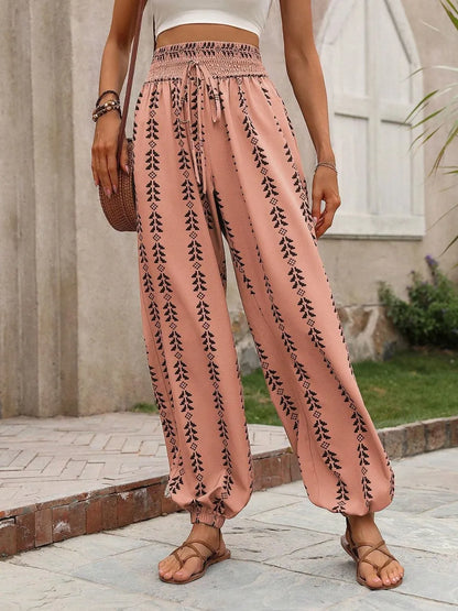 Tied Printed High Waist Pants - Tigbul's Variety Fashion Shop