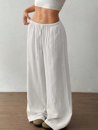 Wide Leg Drawstring Casual Pants - Tigbul's Variety Fashion Shop