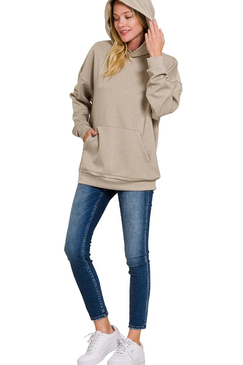 Zenana Oversized Scuba Hoodie with Kangaroo Pocket - Tigbul's Variety Fashion Shop