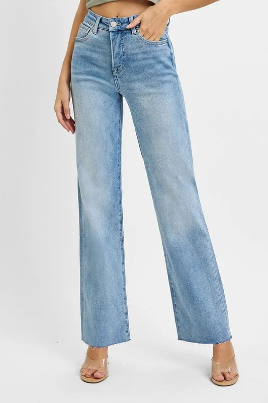 RISEN Tummy Control Rise Straight Jeans - Tigbul's Variety Fashion Shop