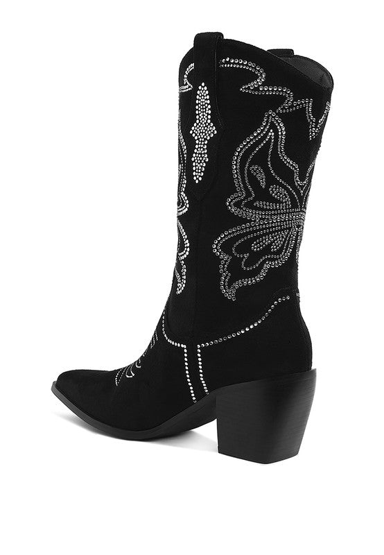 Latafa Rhinestones Embellished Cowboy Boots - Tigbul's Variety Fashion Shop