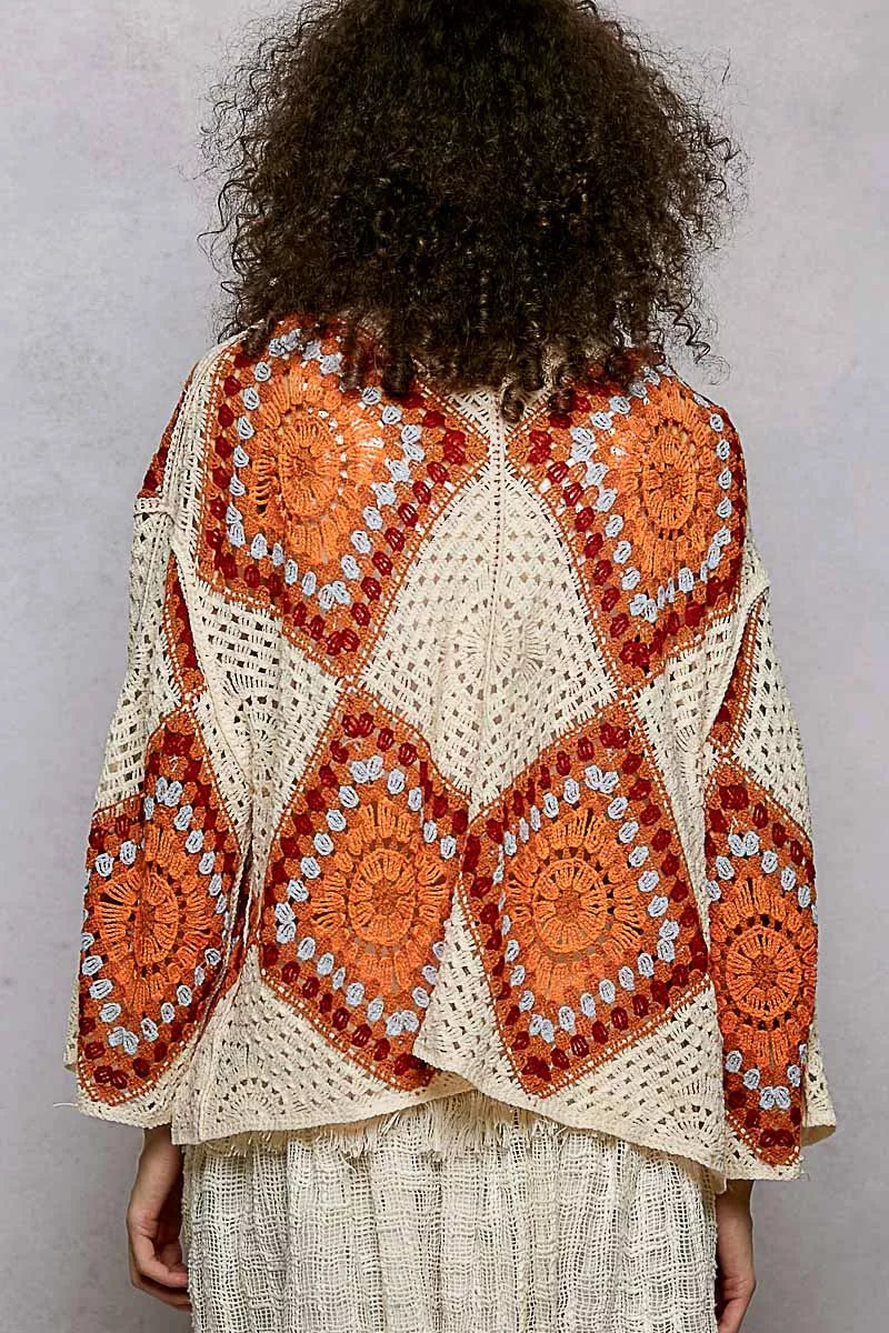 Open Front Crochet Cardigan with Granny Square Pattern - Tigbul's Variety Fashion Shop