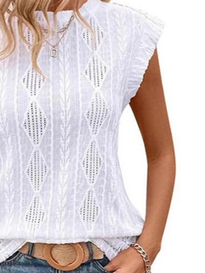 Openwork Round Neck Top - Tigbul's Variety Fashion Shop